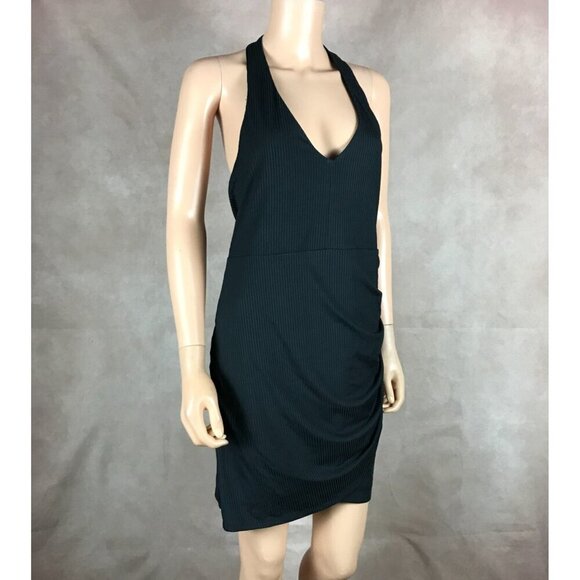 Material Girl Black Ribbed Ruched Halter Dress NWT LARGE - Picture 6 of 8